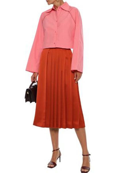 Shop Nina Ricci Woman Shirred Cotton-poplin Shirt Bubblegum