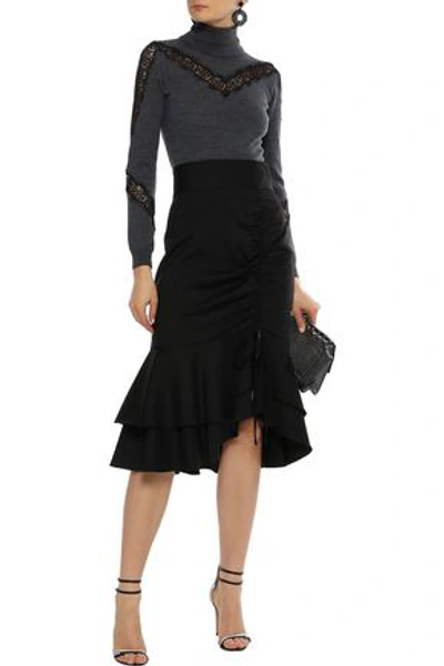 Shop Milly Woman Ruffled Wool-blend Skirt Black