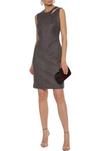 Shop Milly Woman Cutout Faux Suede Mini Dress Gray