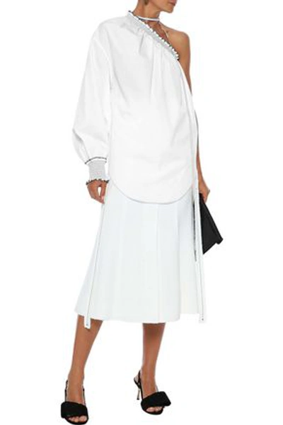 Shop Nina Ricci Woman One-shoulder Shirred Cotton-poplin Top White