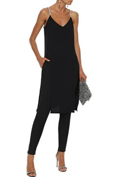 Shop Nina Ricci Woman Crystal-embellished Silk-crepe Slip Dress Black