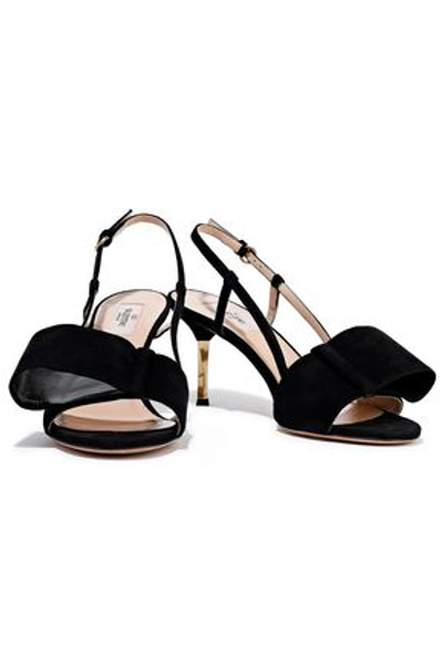 Shop Valentino Garavani Woman Bow-embellished Suede Slingback Sandals Black