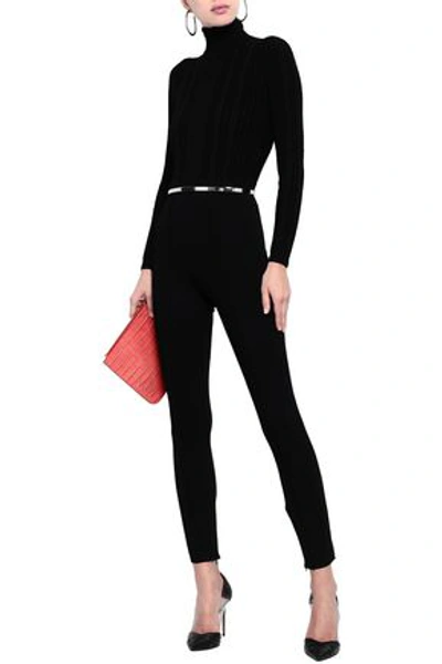 Shop Valentino Woman Paneled Cable-knit Turtleneck Jumpsuit Black