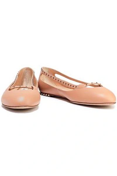 Shop Valentino Cutout Embellished Leather Ballet Flats In Antique Rose