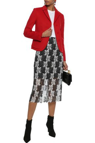 Shop Valentino Woman Suede-appliquéd Bead-embellished Wool And Cashmere-blend Jacket Red