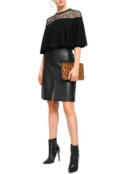 Shop Valentino Layered Chantilly Lace And Wool Blouse In Black