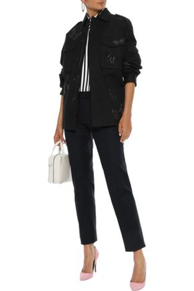 Shop Valentino Appliquéd Cotton-twill Jacket In Black