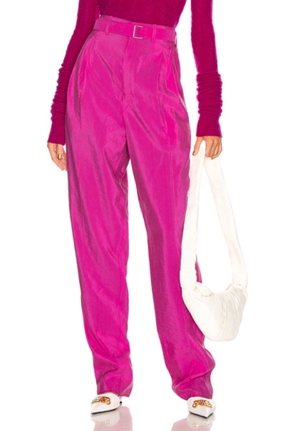 Shop Lemaire Pleated Belted Pant In Fuchsia