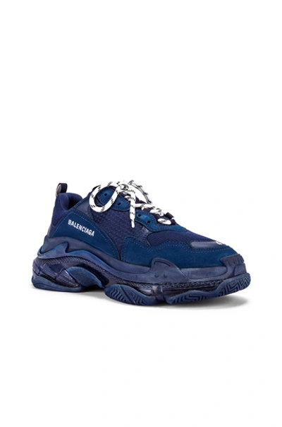 Triple S Clear Sole Sneakers In Mesh-leather And Nubuck In Navy