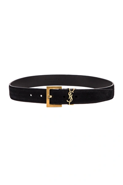 Saint Laurent Golden Ysl Monogram Croc-embossed Leather Belt