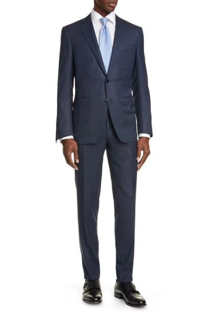 Shop Canali Milano Trim Fit Solid Wool Suit In Navy
