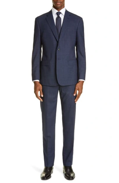 Shop Giorgio Armani Classic Fit Plaid Stretch Wool Suit In Mid Blue