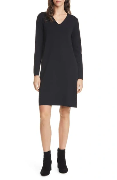 Shop Eileen Fisher Long Sleeve Merino Wool Sweater Dress In Black