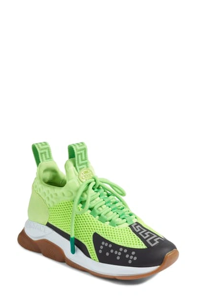 Shop Versace Cross Chainer Sneaker In Lime Fluo