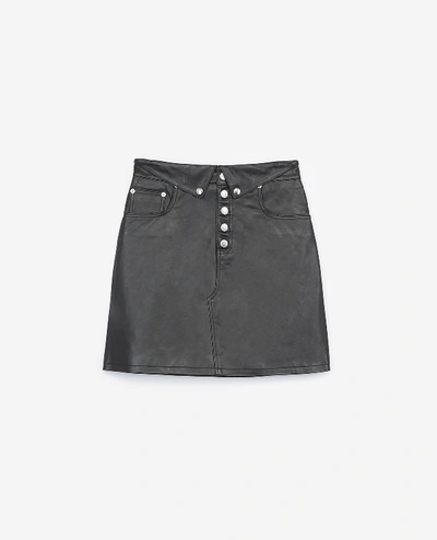 Shop The Kooples Black Leather Skirt With Fold-over & Buttons