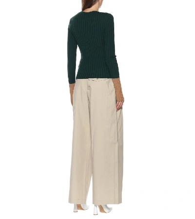 Shop Jw Anderson Ribbed Wool Sweater In Green