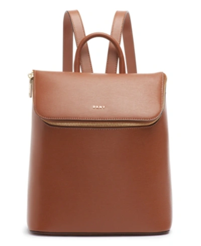 Shop Dkny Bryant Leather Top Zip Backpack In Caramel/gold