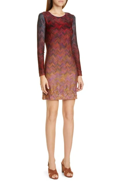 Shop Missoni Ombre Zigzag Long Sleeve Minidress In Pink Multi