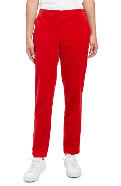 Shop Theory Tailored Straight Leg Stretch Cotton Velvet Trousers In Bright Red