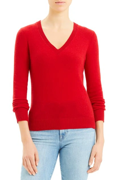 Shop Theory V-neck Long Sleeve Cashmere Sweater In Raspberry