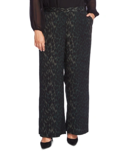 Shop Vince Camuto Plus Size Animal-print Wide-leg Pants In Dark Willow