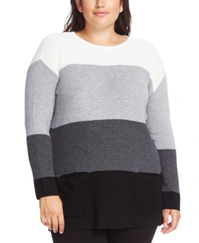 Shop Vince Camuto Plus Size Colorblocked Sweater In Antique White