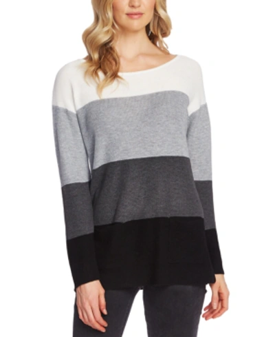 Shop Vince Camuto Colorblocked Waffled Sweater In Antique White