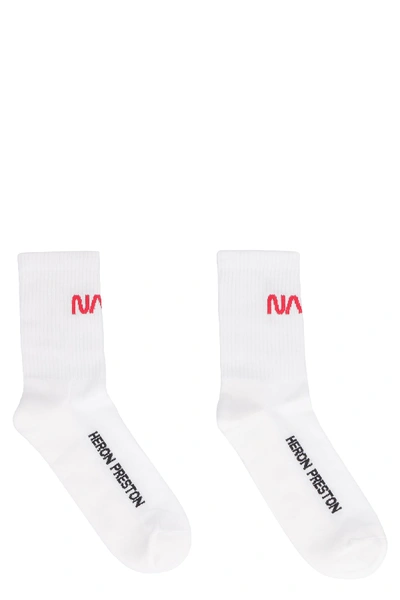 Shop Heron Preston Cotton Socks With Logo In White