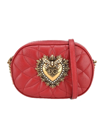 Shop Dolce & Gabbana Devotion Camera Bag In Quilted Nappa Leather In Red