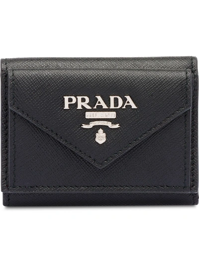 Shop Prada Small Logo Plaque Wallet In Black
