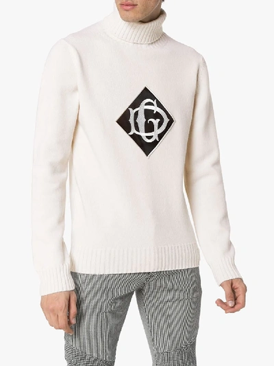 Shop Dolce & Gabbana Logo Patch Turtleneck Sweater In White