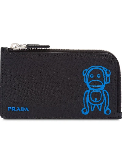 Shop Prada Malia Saffiano Leather Card Holder In 黑色
