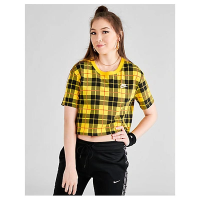 Shop Nike Women's Sportswear Plaid Cropped T-shirt In Yellow
