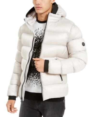 Shop Calvin Klein Men's Slim-fit Hooded Water Resistant Down Jacket In Frost