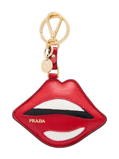 Shop Prada Leather Keychain Trick In Red