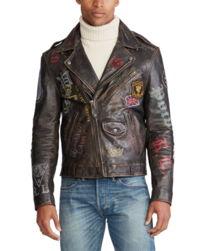 Polo Ralph Lauren Men's Leather Biker Jacket In Faded Black | ModeSens