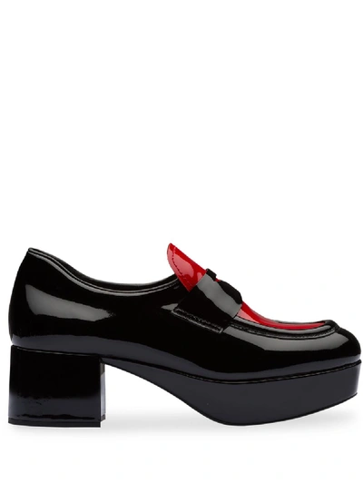 Shop Miu Miu Patent Platform Loafers In F0n98 Black/red