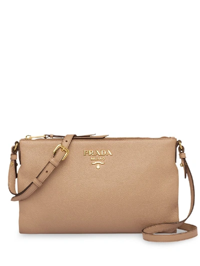 Shop Prada Logo Plaque Shoulder Bag In Brown