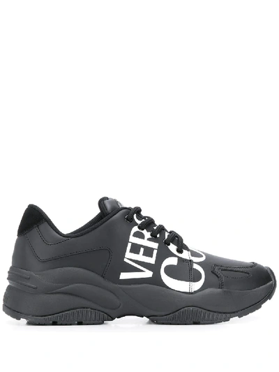 Shop Versace Jeans Couture Logo Print Chunky-sole Sneakers In Black