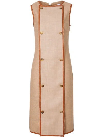 Shop Burberry Button Panel Detail Wool Blend Shift Dress In Neutrals