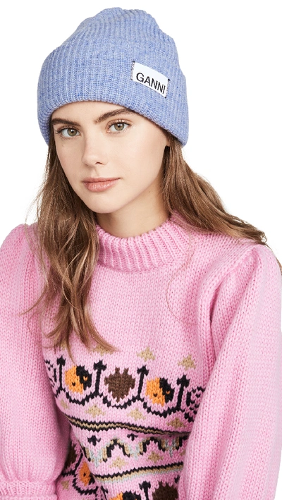 Shop Ganni Knit Beanie Hat In Pastel Lilac