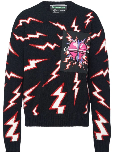 Prada Lightning Bolt Jacquard Jumper In Black | ModeSens