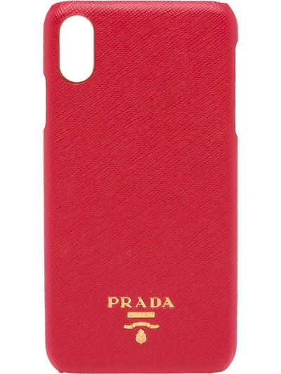 Shop Prada Logo Plaque Iphone Xs Max Cover In Red