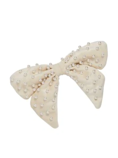 Shop Lele Sadoughi Faux Pearl-embellished Velvet Bow Barrette