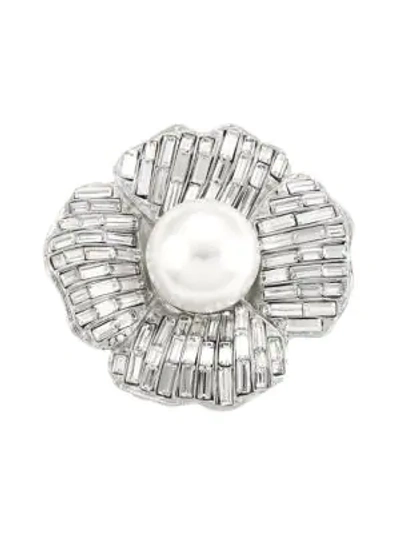 Shop Kenneth Jay Lane Women's Glass Pearl Flower Pin In Silvertone