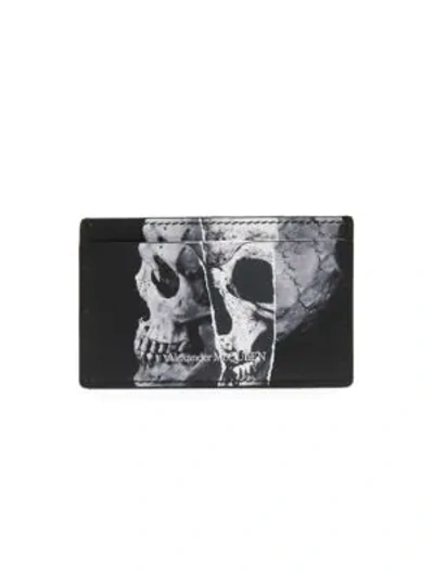 Shop Alexander Mcqueen Torn Skull Leather Card Holder In Black