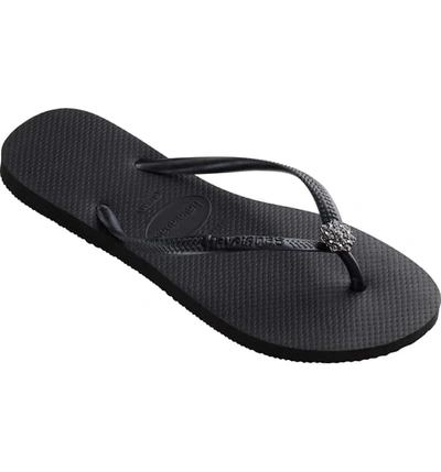 Shop Havaianas Slim Crystal Poem Flip Flop In Black