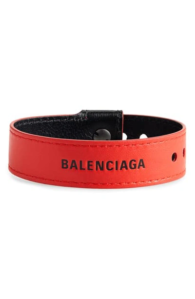 Shop Balenciaga Party Leather Bracelet In Vivid Red