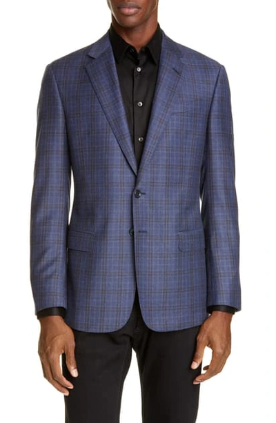 Shop Giorgio Armani Classic Fit Plaid Wool Sport Coat In Blue