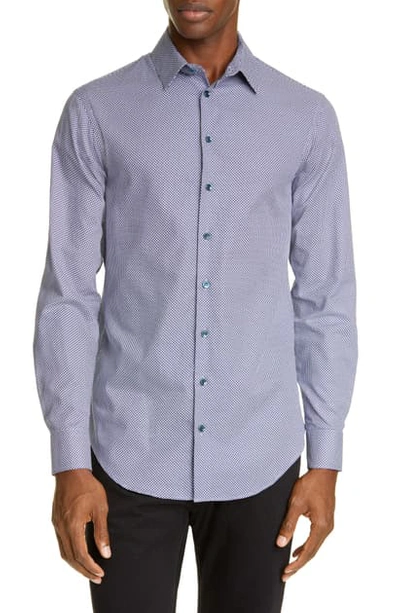 Shop Giorgio Armani Classic Fit Diamond Geo Button-up Shirt In Navy White